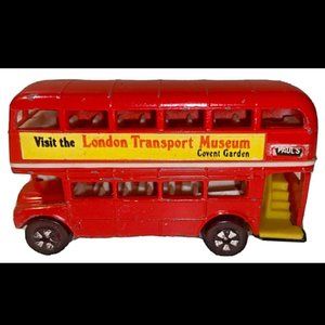 PlayArt Double Decker London Bus Red Vintage 1/64 Scale 3" Long Made Hong Kong